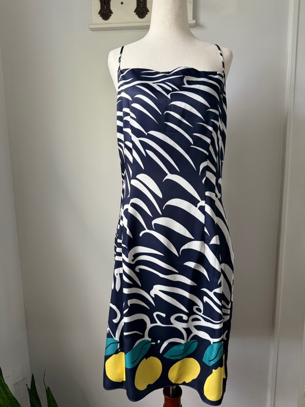 STAUD Lemon Dress in Navy Citrus Size 12 Spaghetti-Strap Mini